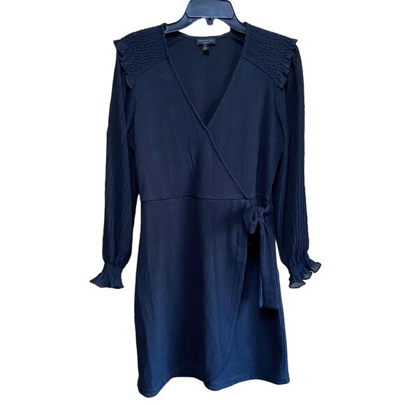 Current Air Anthropologie Black Faux Wrap Dress Small Semi-Sheer Sleeves Gothic - Picture 1 of 7